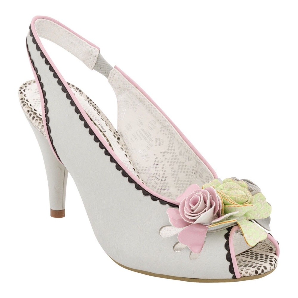 Poetic License Absent Minded Open Toe Floral Embellished Sling Back Heels 6.5 37